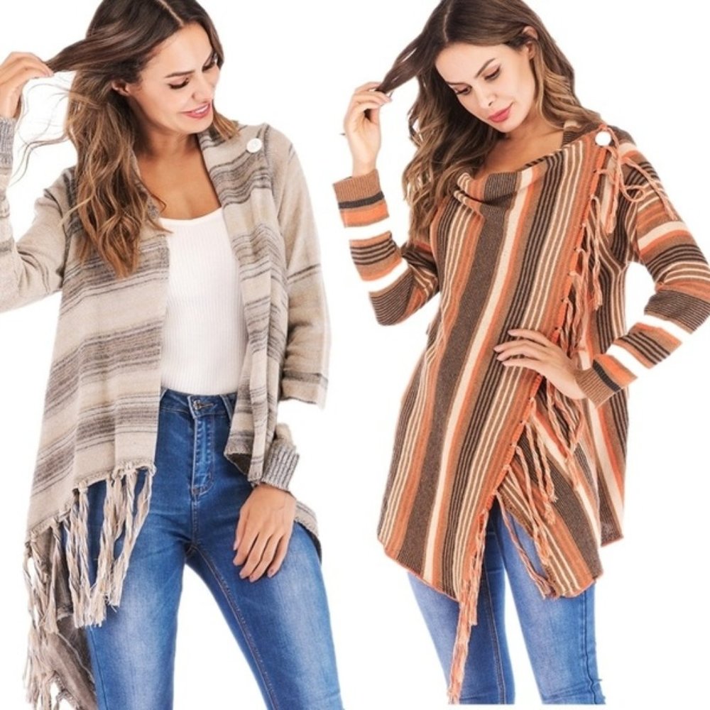 Fringe cardigan tassel sweater asymmetrical tassel